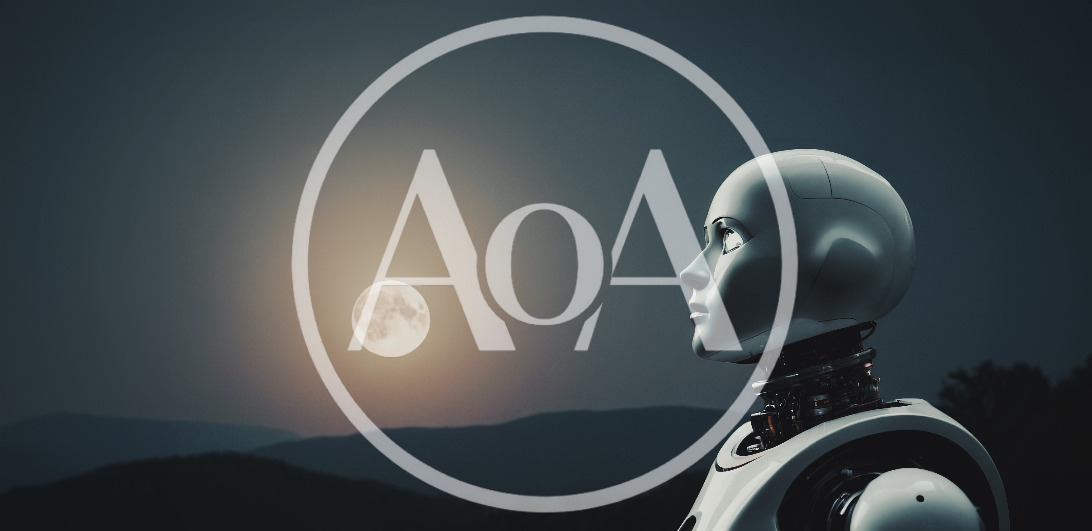 Humanoid Robot Looking At The Full Moon