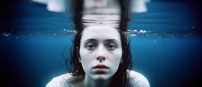 Young Woman Submerged Underwater Looking At Camera