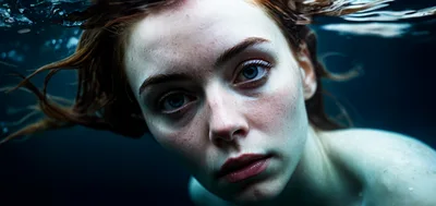 Young Woman Submerged Underwater In Dark Water