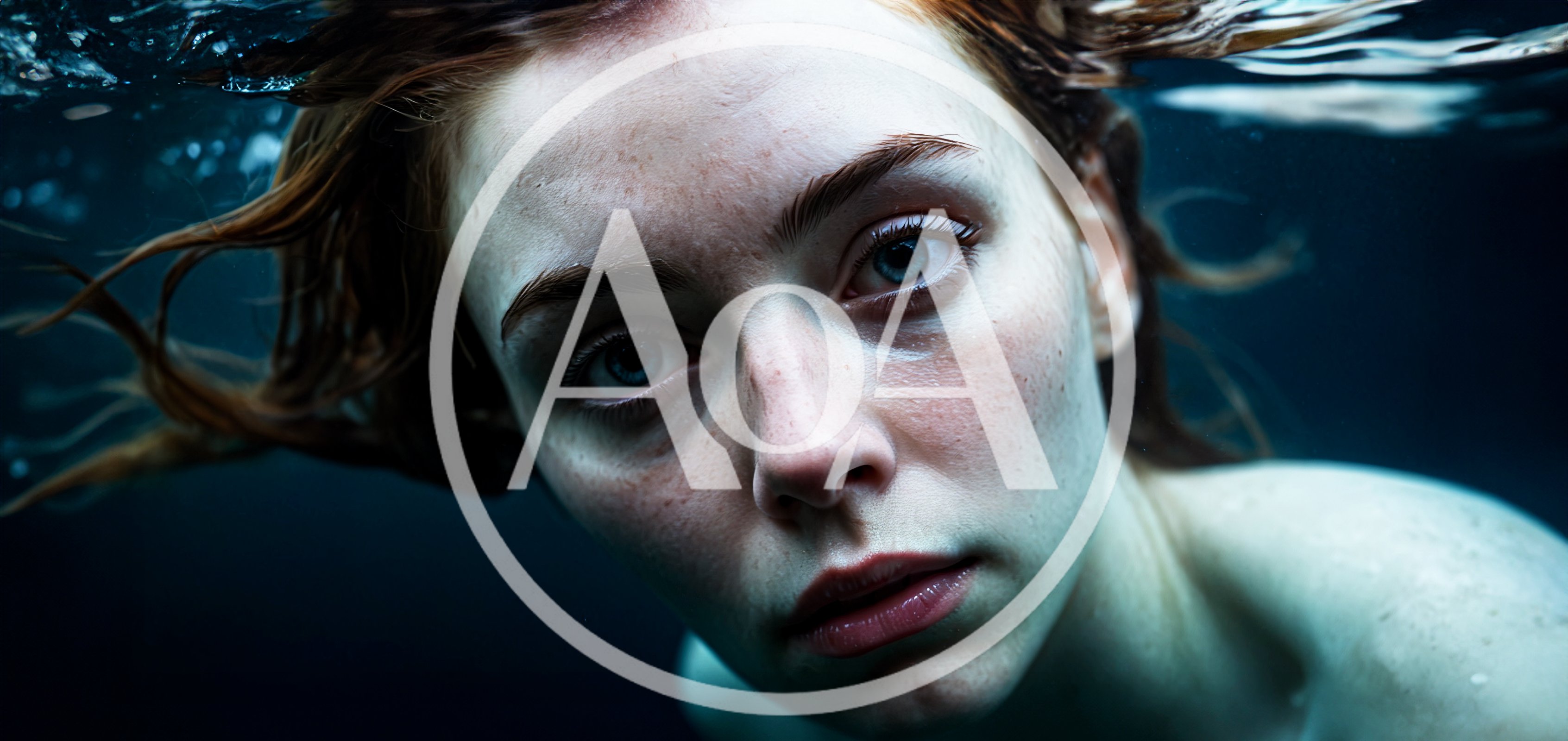 Young Woman Submerged Underwater In Dark Water