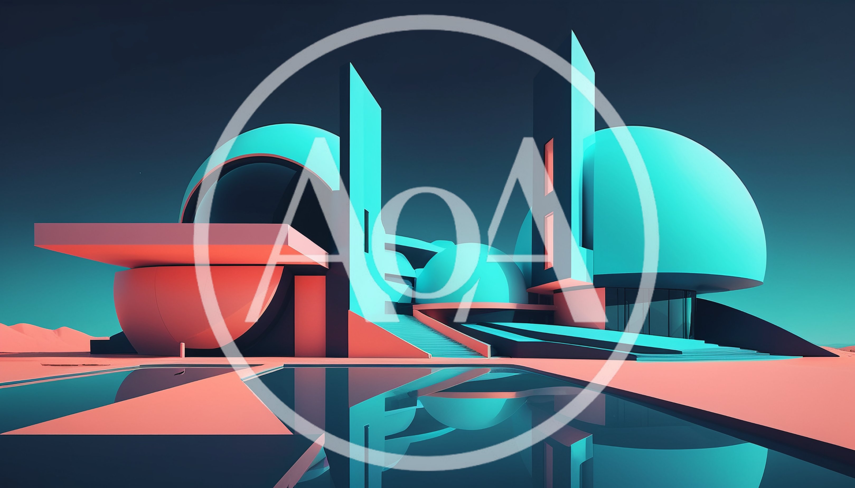 Futuristic Architectural Complex With Geometric Domes And Reflective Pool