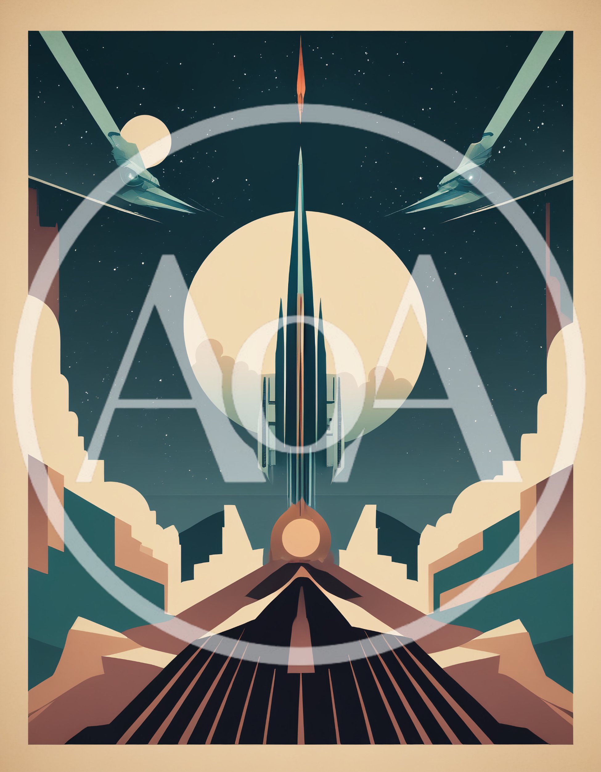 Retro Futuristic Rocket Launching Into Space