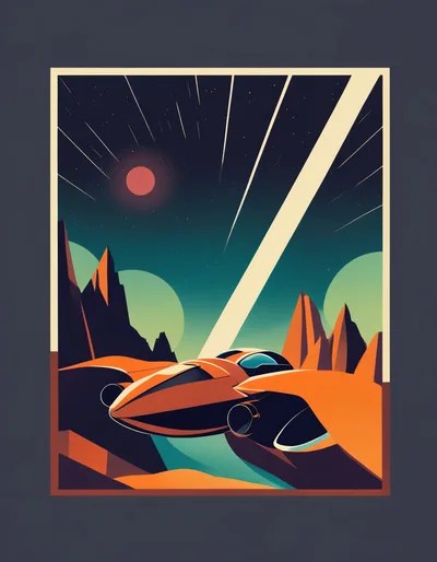 Futuristic Spaceship Flying Over Alien Desert Landscape