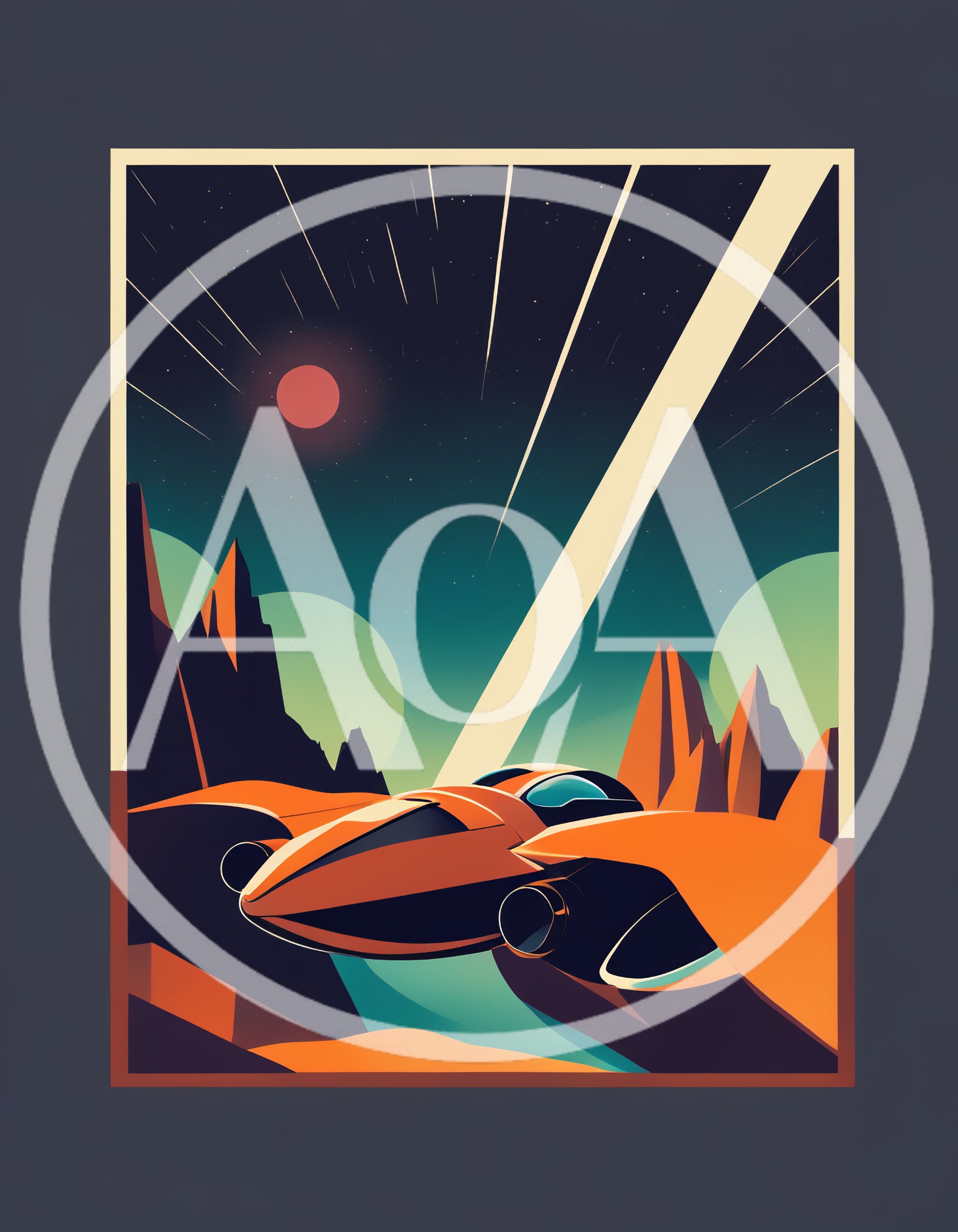 Futuristic Spaceship Flying Over Alien Desert Landscape