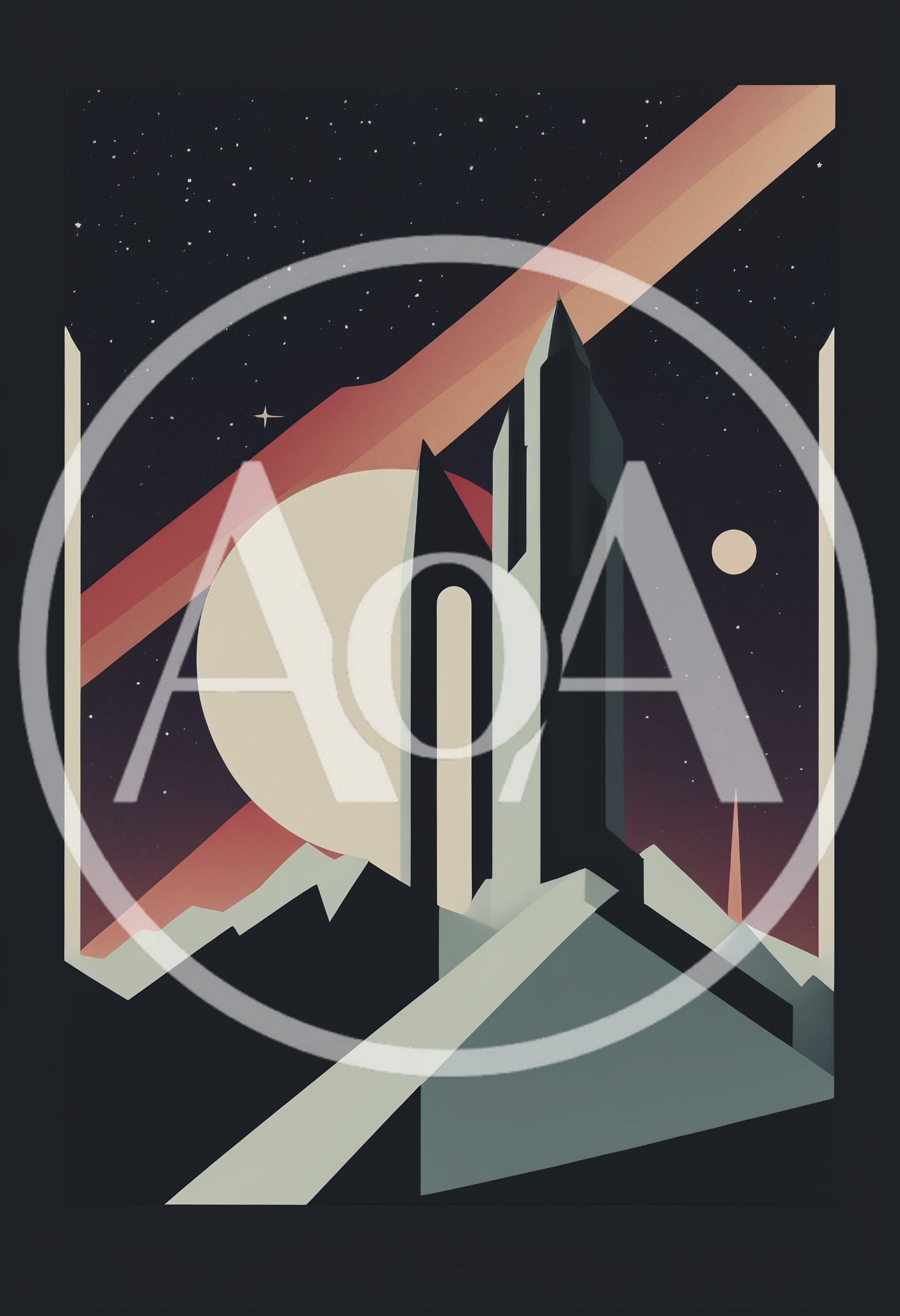 Minimalist Sci-Fi Tower Landscape With Celestial Bodies
