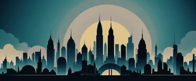 Minimalist City Skyline Silhouette At Sunset