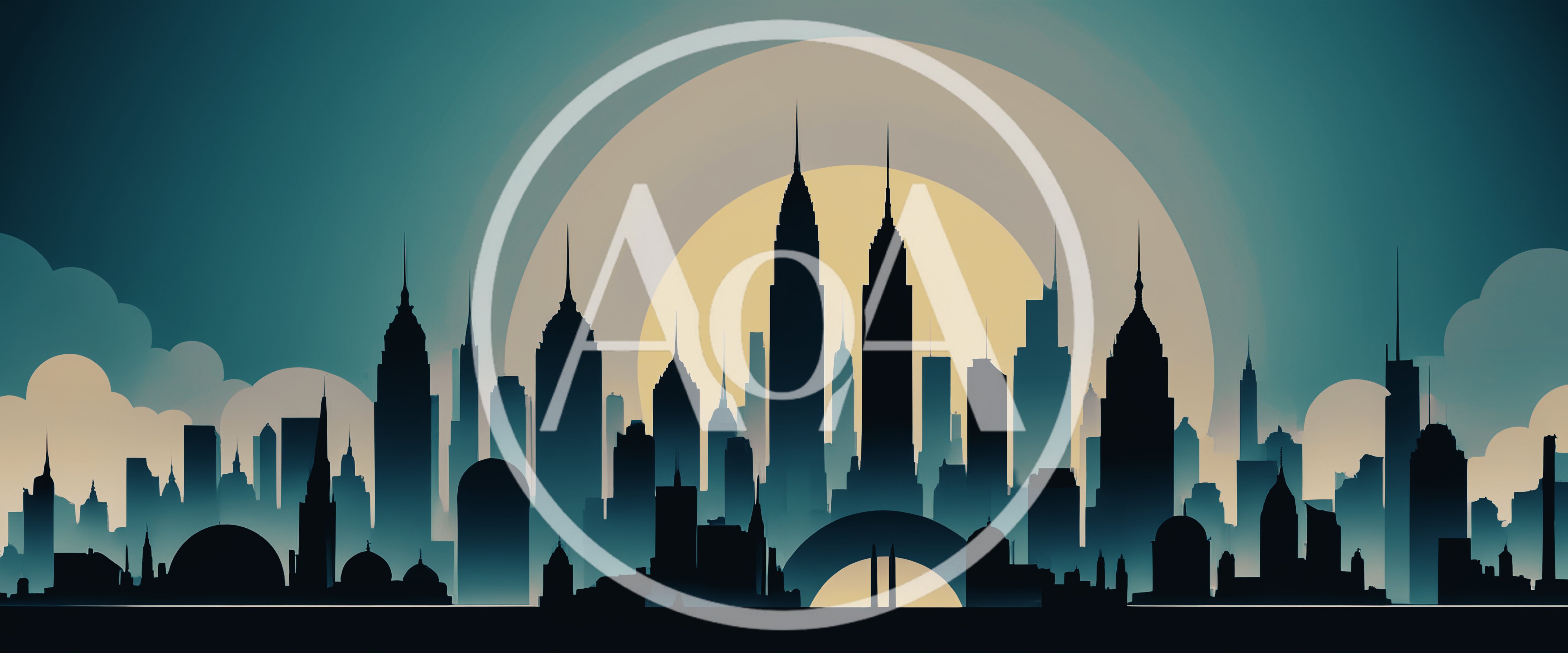 Minimalist City Skyline Silhouette At Sunset