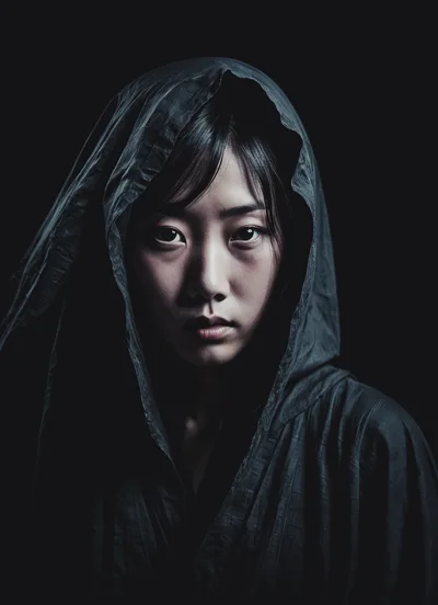 Portrait Of A Mysterious Young Woman In A Hood