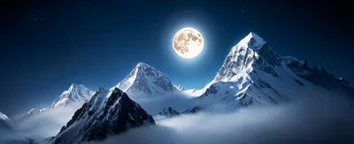 Full Moon Over Snow Covered Mountain Peaks