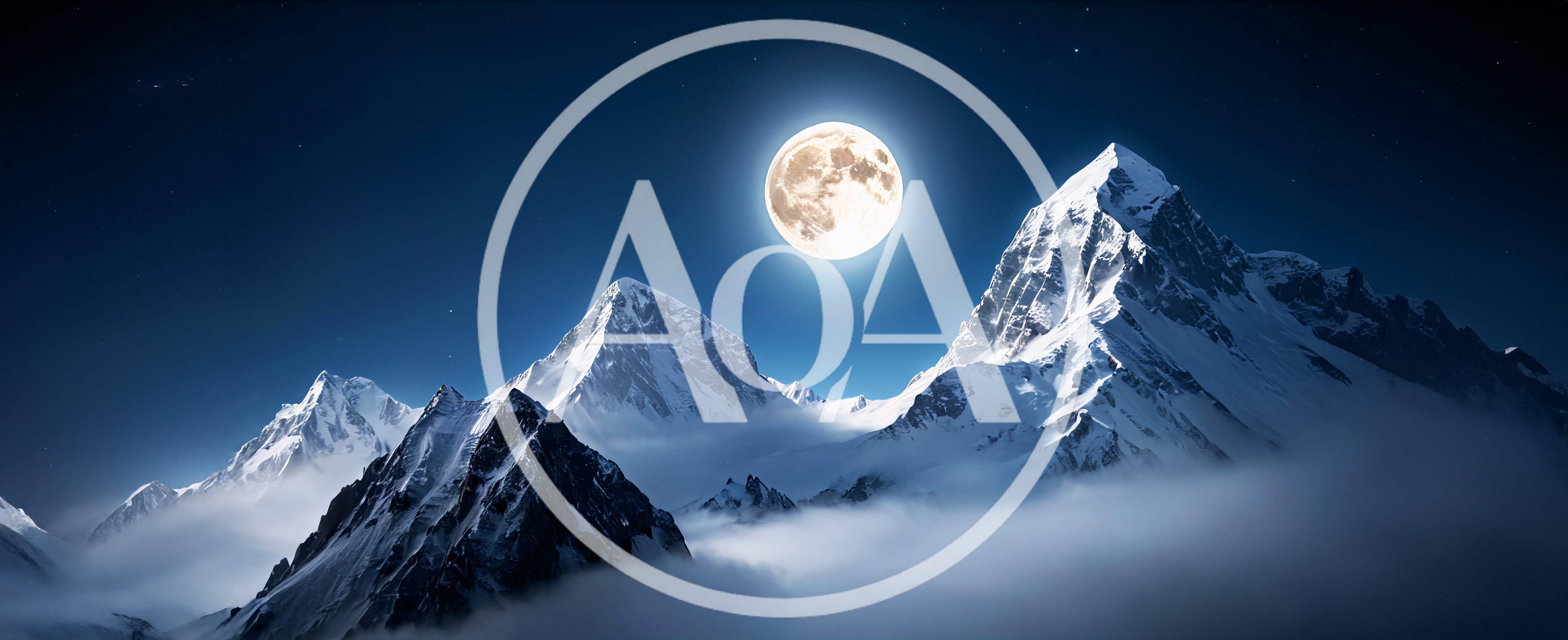 Full Moon Over Snow Covered Mountain Peaks