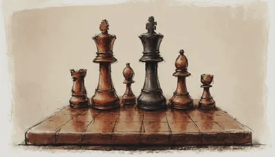 Artistic Sketch Of Chess Pieces On A Wooden Board