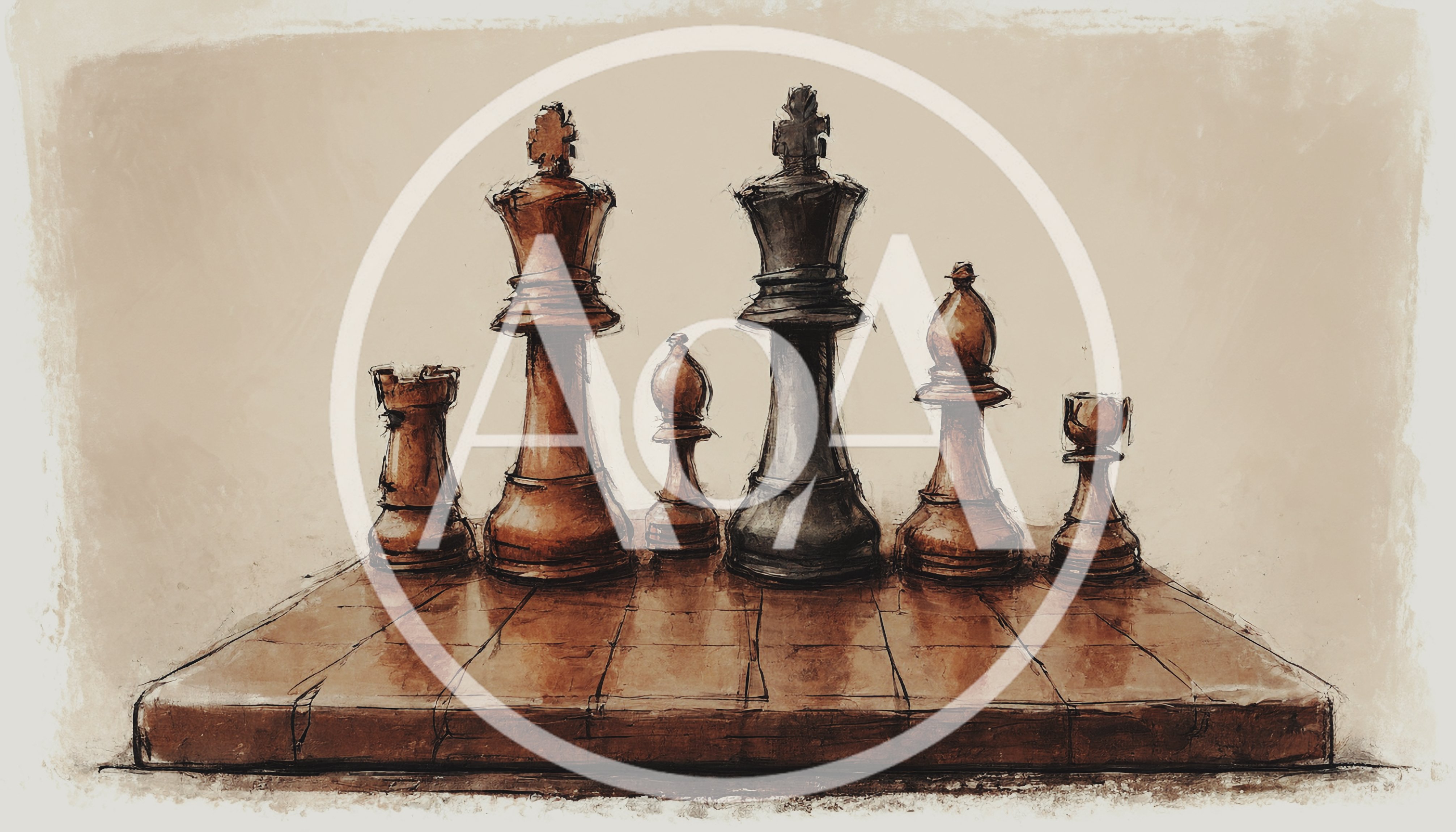 Artistic Sketch Of Chess Pieces On A Wooden Board