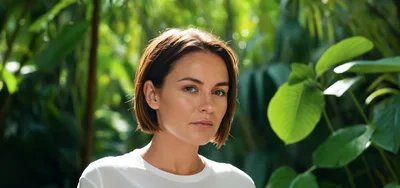 Portrait Of A Woman With Short Hair In Nature