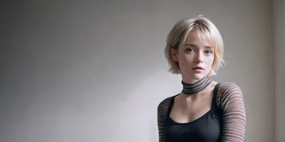 Portrait Of A Young Woman With Short Blonde Hair