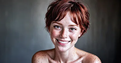 Portrait Of A Smiling Young Woman With Freckles