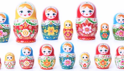 Collection Of Traditional Russian Matryoshka Nesting Dolls