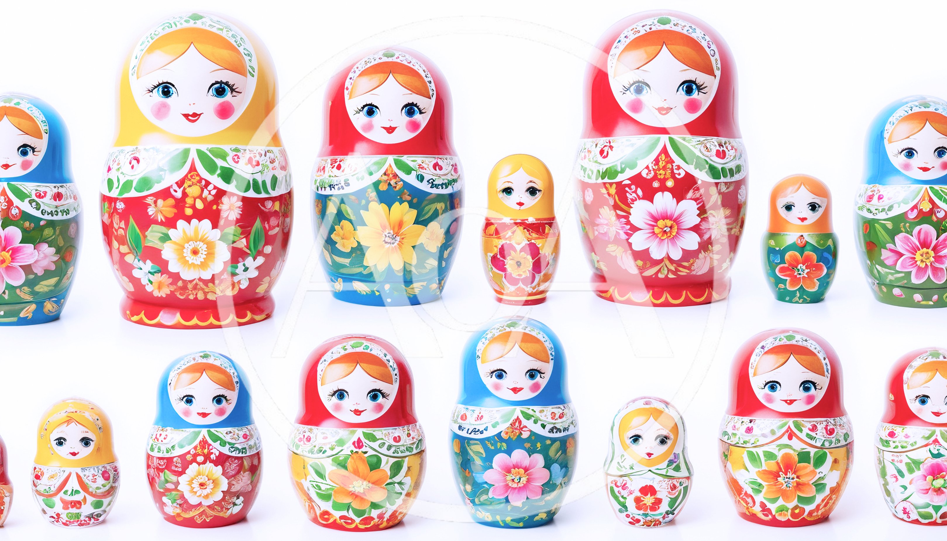 Collection Of Traditional Russian Matryoshka Nesting Dolls