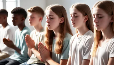 Diverse Group of Young People Praying Together