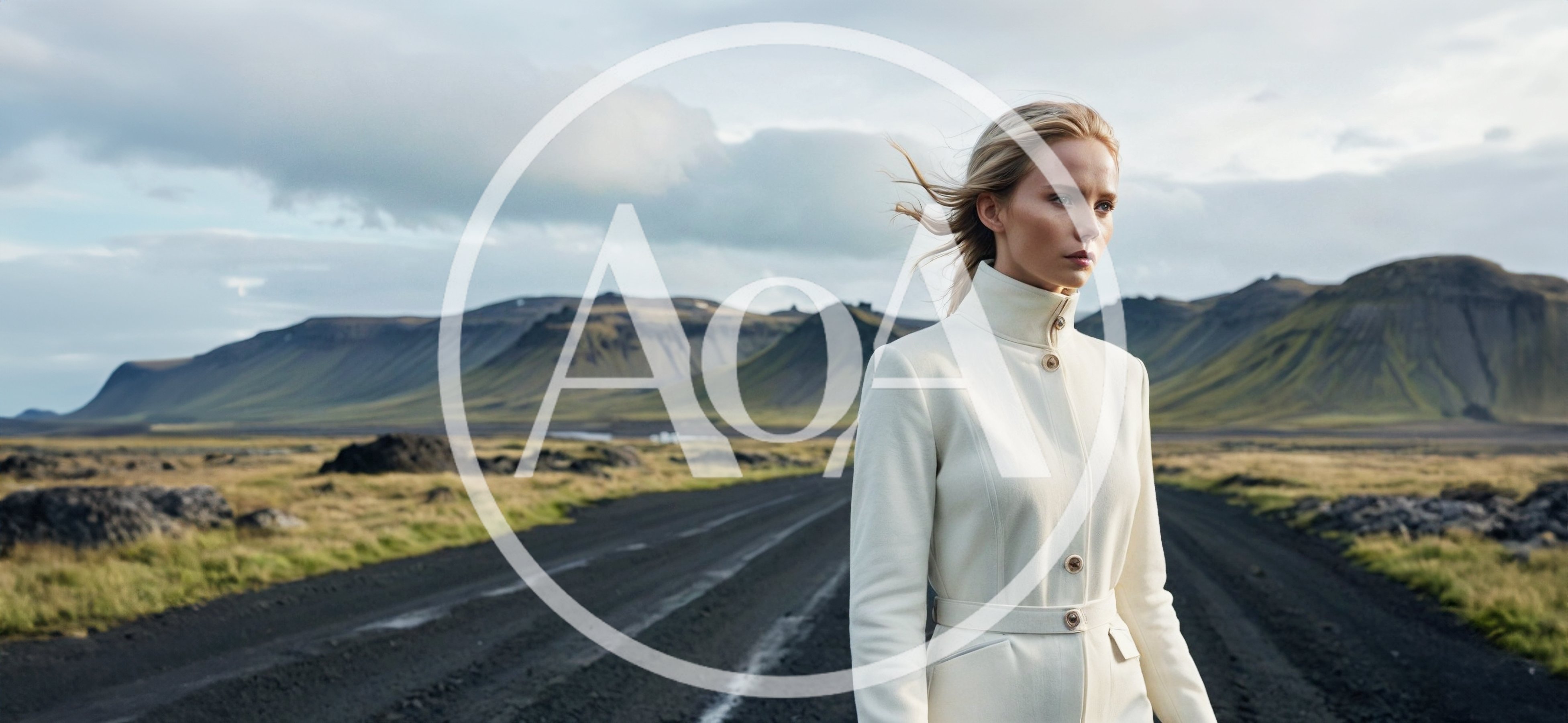 Blonde Woman Standing On A Remote Icelandic Road