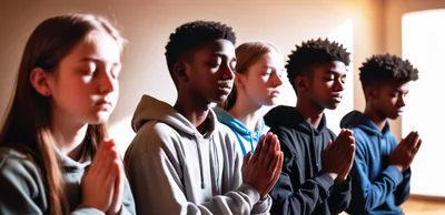 Diverse Group of Students Praying Together