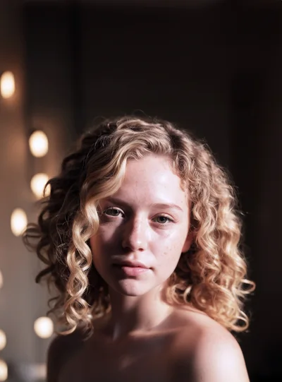 Portrait Of A Young Woman With Curly Blonde Hair