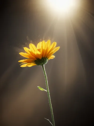 Single Yellow Flower Illuminated By Radiant Sunbeams