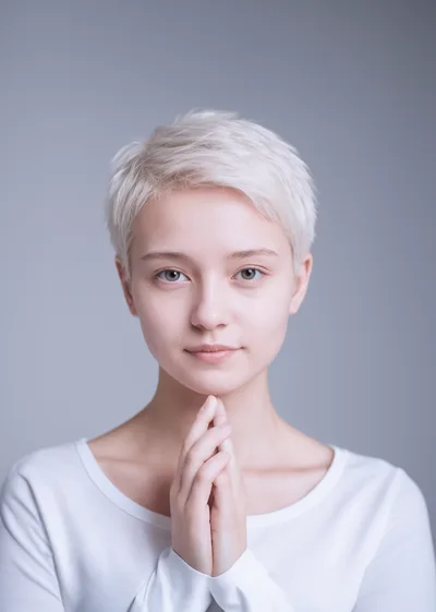 Portrait Of A Young Woman With Short Blonde Hair