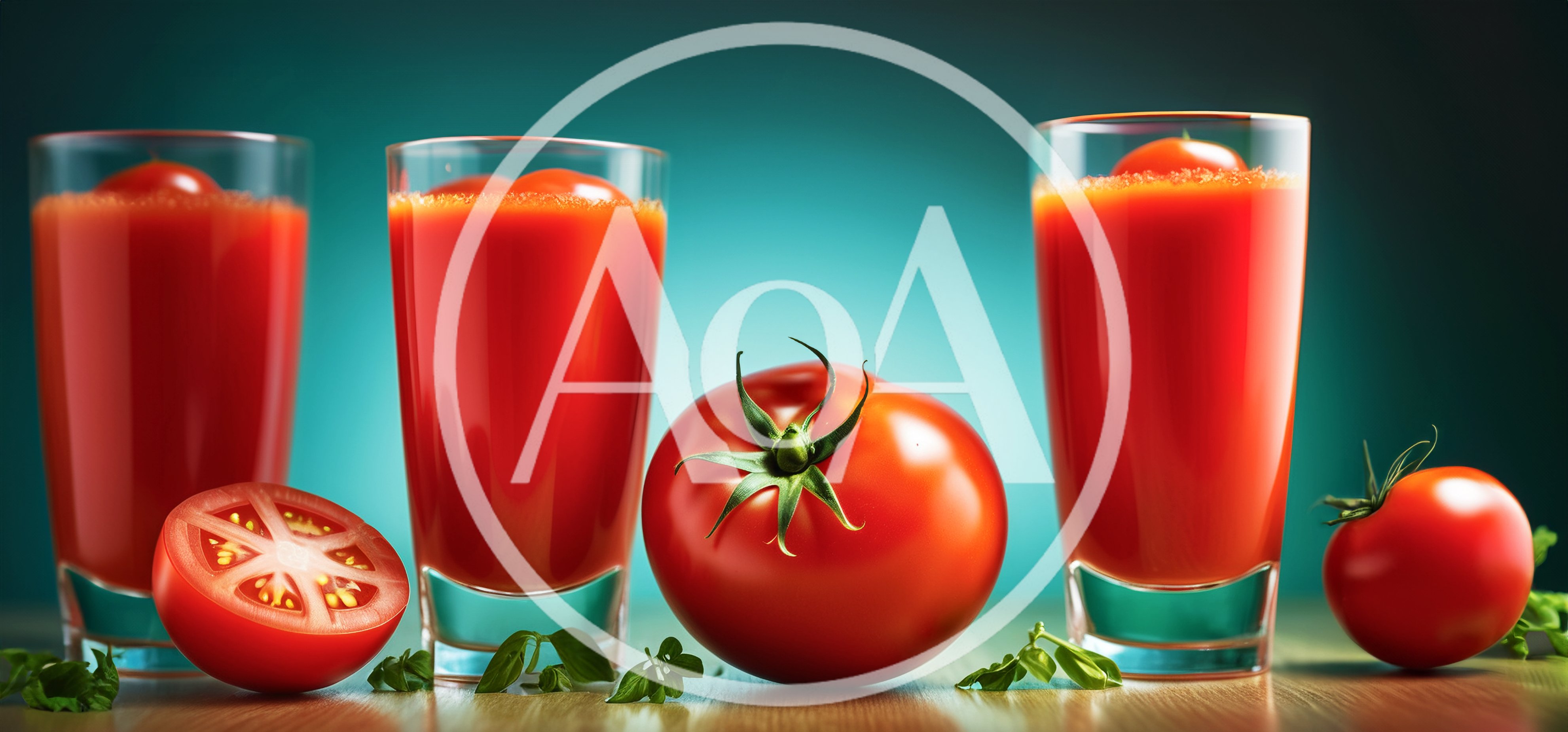 Fresh Tomato Juice Glasses With Whole And Sliced Tomatoes