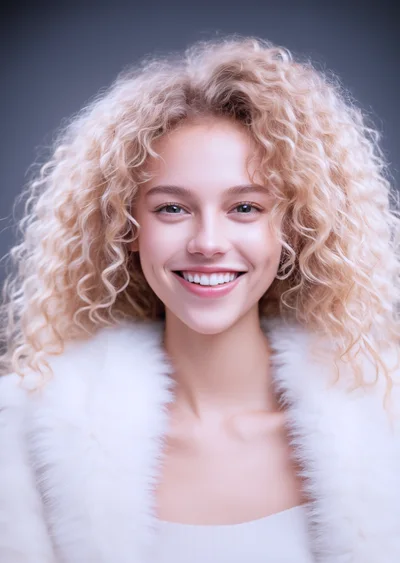 Portrait Of A Smiling Young Woman With Curly Blonde Hair