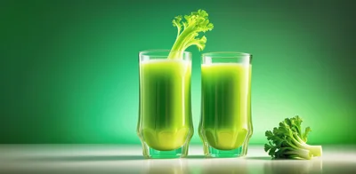 Two Glasses Of Fresh Green Celery Juice