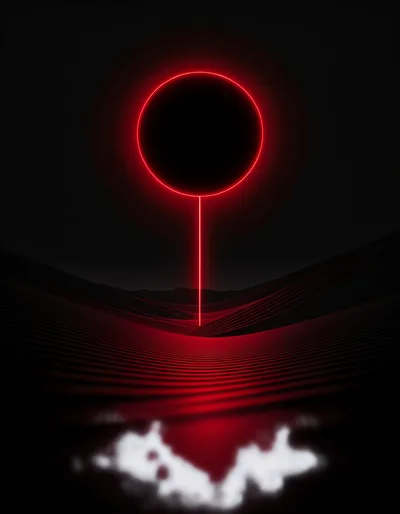 Abstract Red Neon Circle With Vertical Light Beam