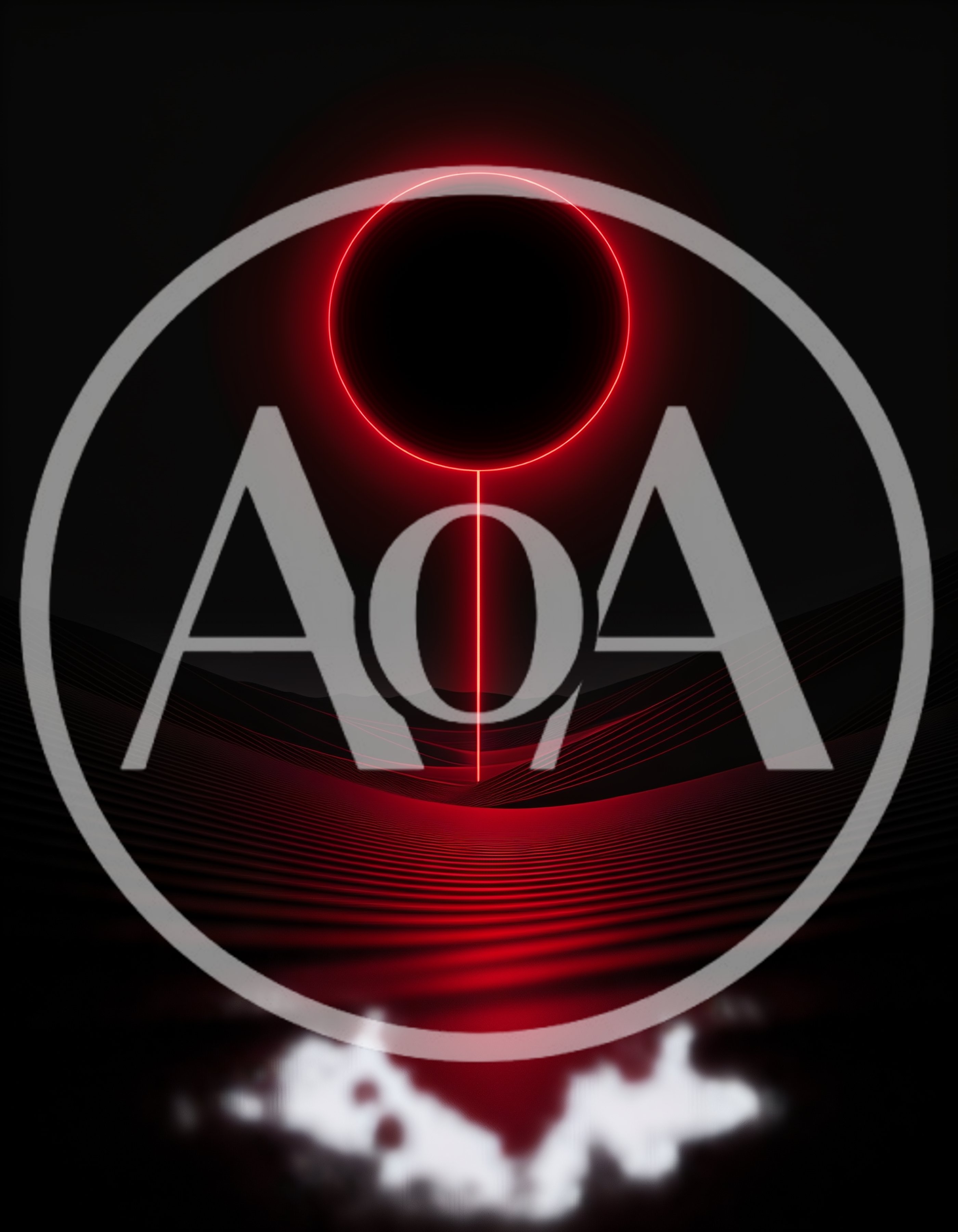 Abstract Red Neon Circle With Vertical Light Beam