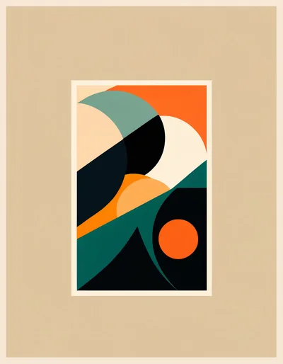 Abstract Geometric Composition With Minimalist Shapes And Colors