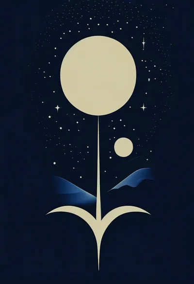 Minimalist Stylized Flower Illustration With Celestial Moon Elements