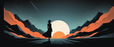 Silhouette Of A Woman Walking Toward A Sunset