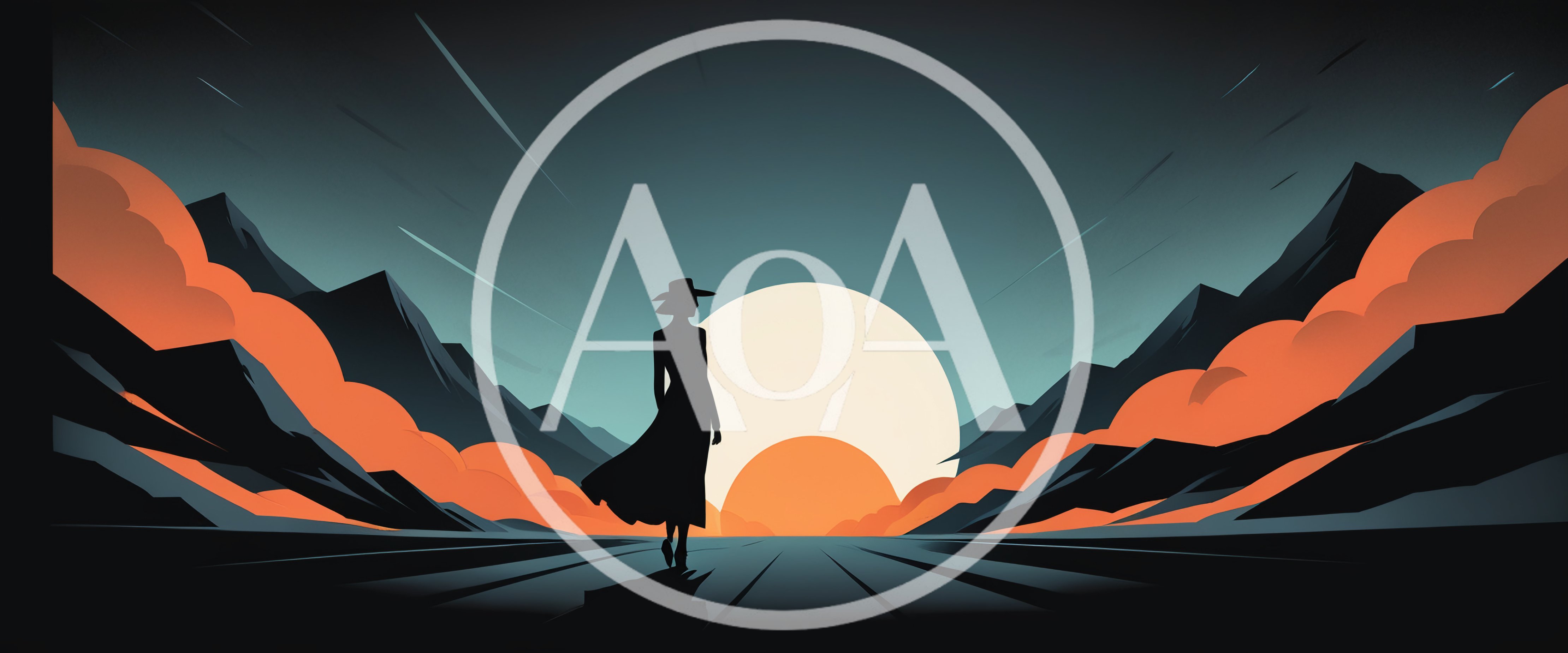 Silhouette Of A Woman Walking Toward A Sunset
