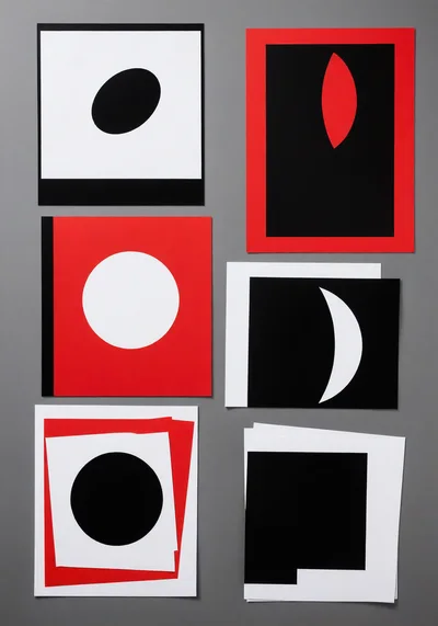 Abstract Geometric Paper Collage Compositions On Gray Background