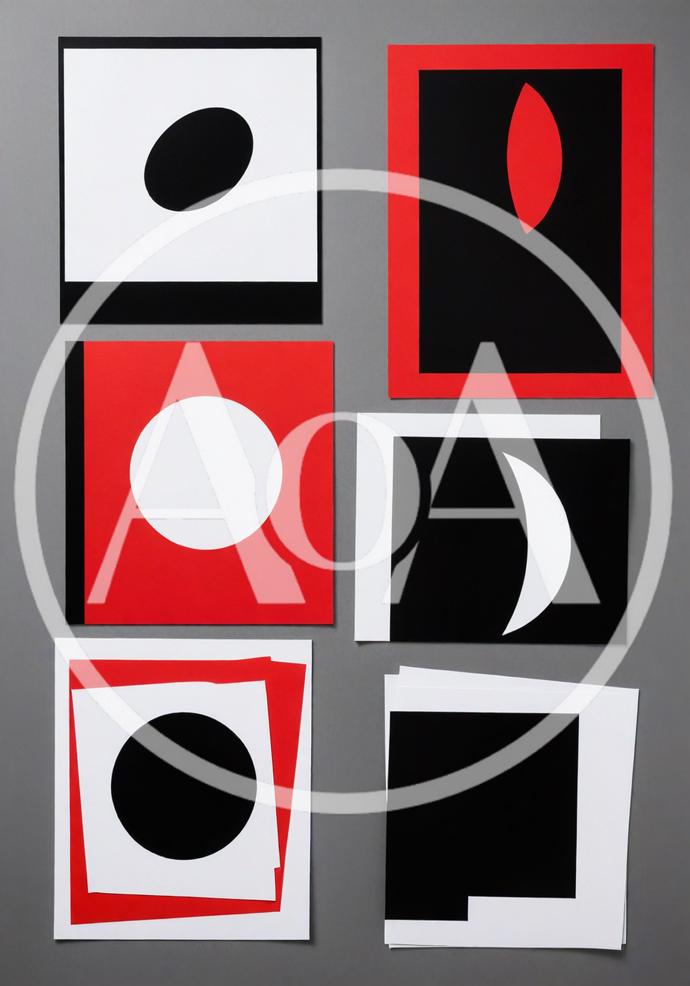 Abstract Geometric Paper Collage Compositions On Gray Background