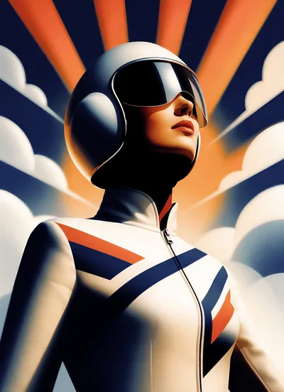 Retro Futuristic Female Pilot In White Helmet