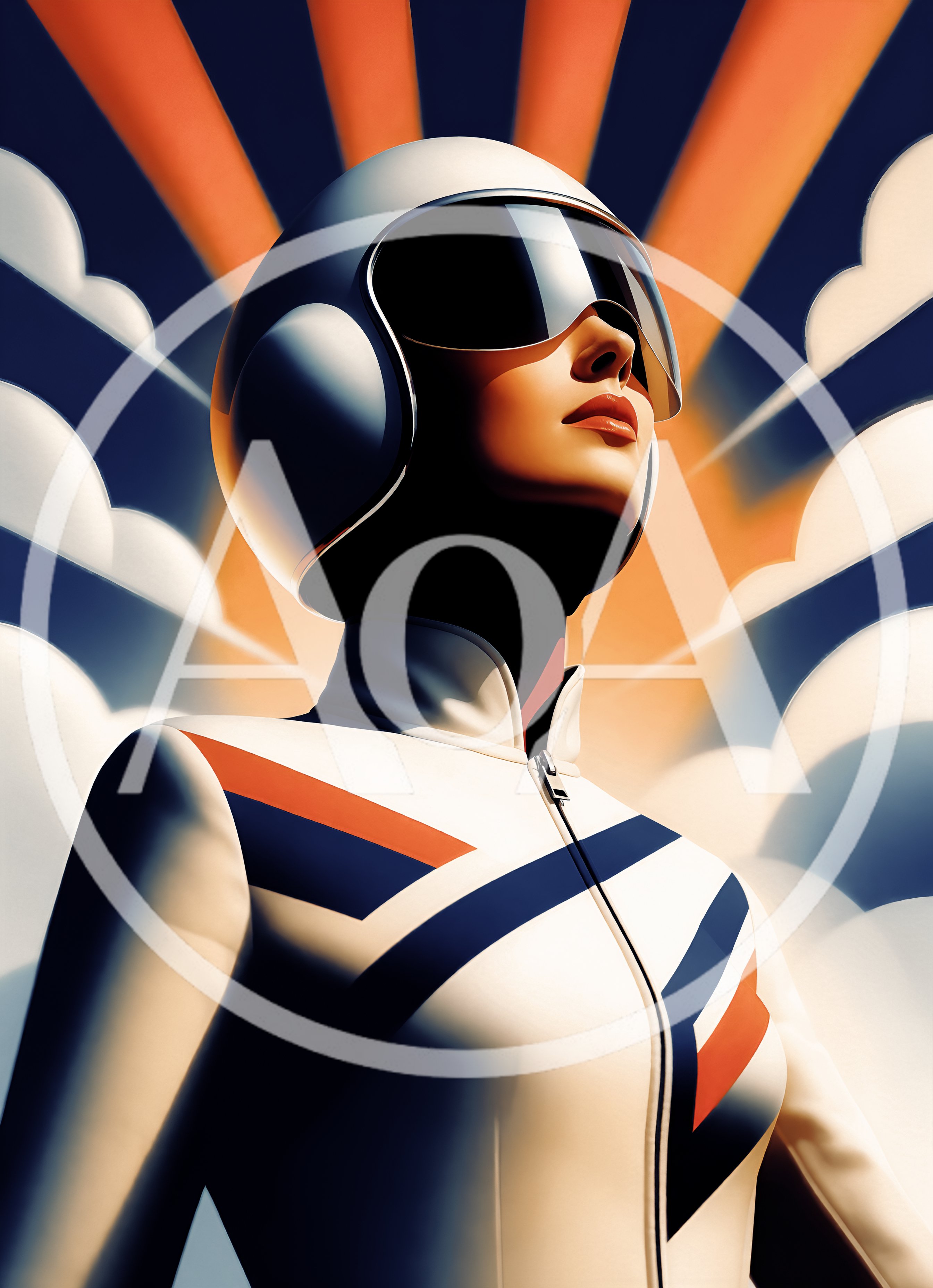 Retro Futuristic Female Pilot In White Helmet