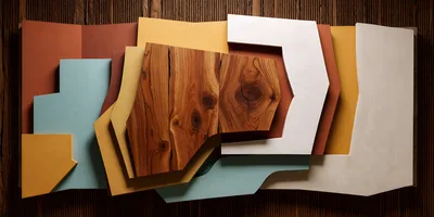 Abstract Geometric Wall Art With Wood And Painted Panels