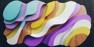 Abstract Layered Wavy Shapes With Wood Texture