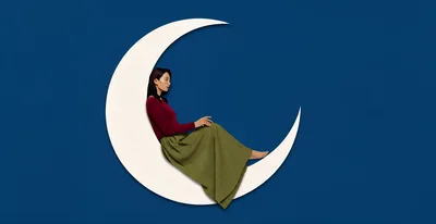 Young Woman Sitting On A Crescent Moon Illustration
