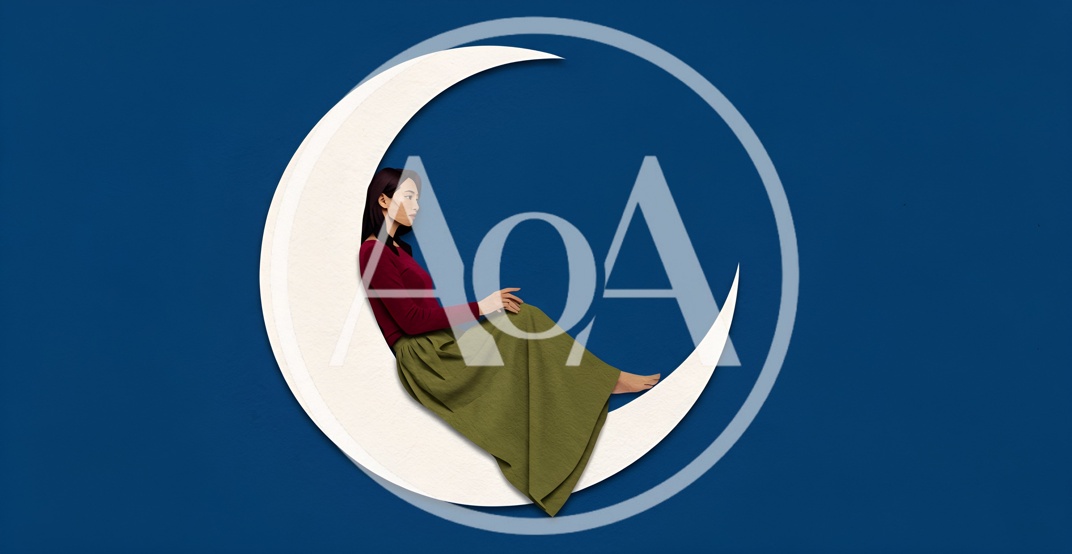 Young Woman Sitting On A Crescent Moon Illustration