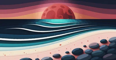 Stylized Paper Cutout Illustration Of A Sunset Beach