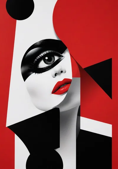 Abstract Graphic Portrait Of A Woman With Red Lips