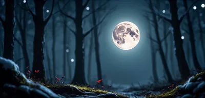 Full Moon Over A Dark Enchanted Forest