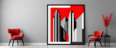 Modern Living Room With Abstract Cityscape Art