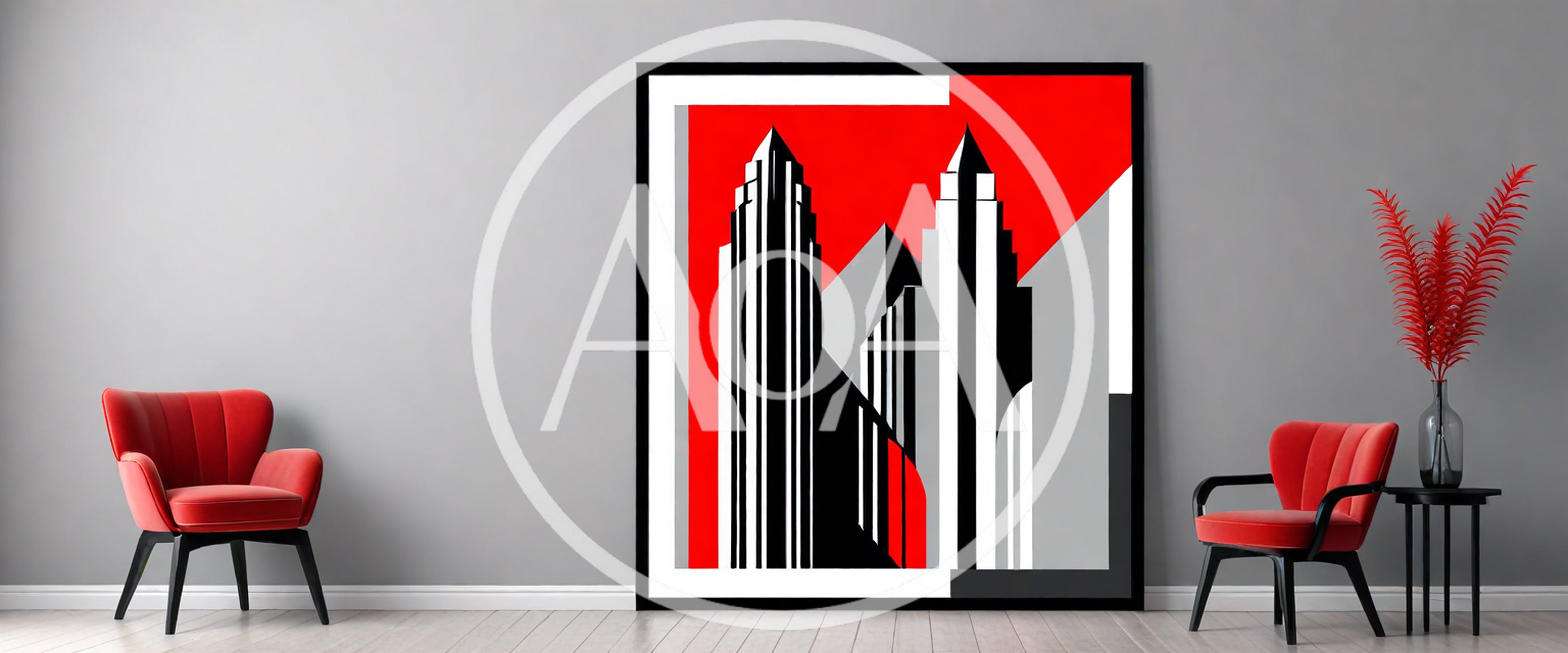 Modern Living Room With Abstract Cityscape Art