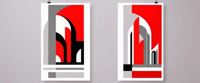 Abstract Geometric Art Prints With Red Black And Grey